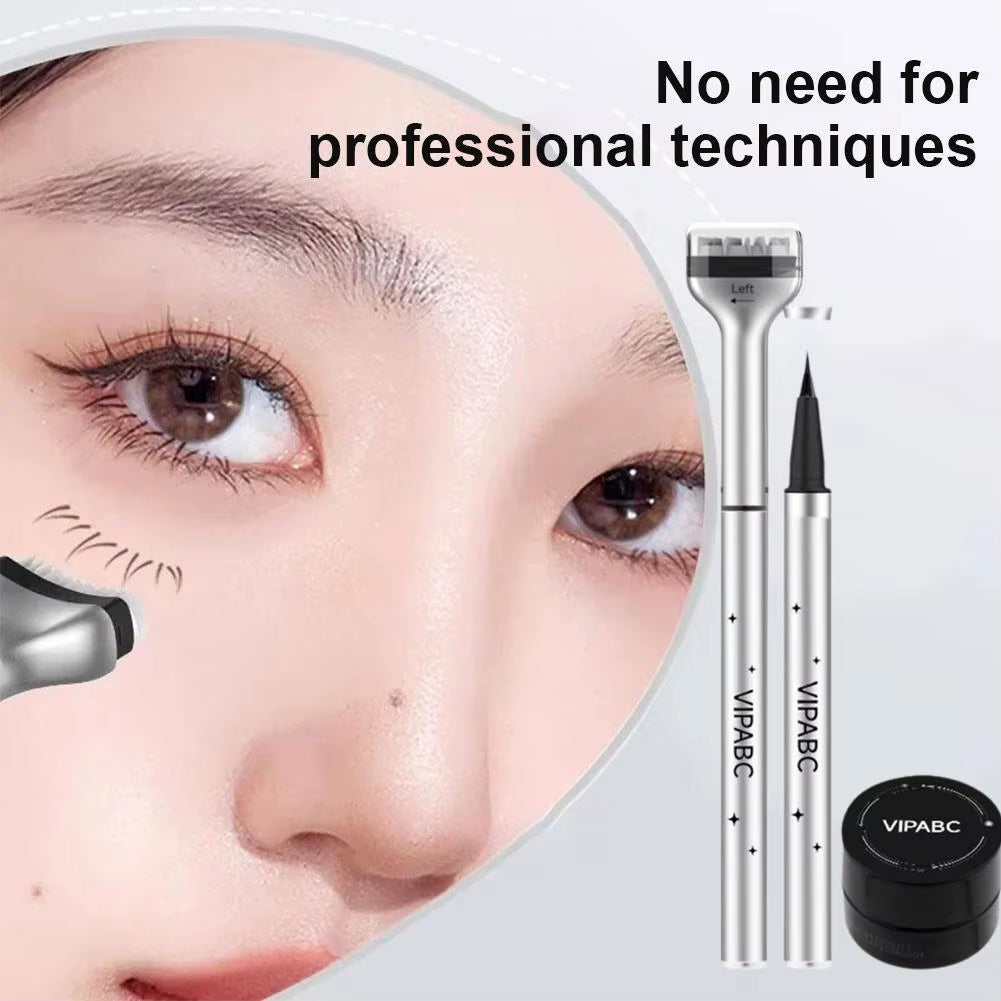 Reusable Eyelash Ink Seal Pen 2 in 1 Lower Eyelash Stamp Tool Fast Dry Black Brown Liquid Eyeliner Pen Natural Simulation Makeup