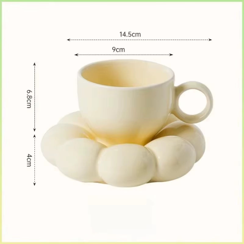 6Oz Sunflower Coffee Mug Aesthetic Ceramic Cloud Cup Decorative Saucer Afternoon Tea Water Cup Office Decor Home Mug Drinkware